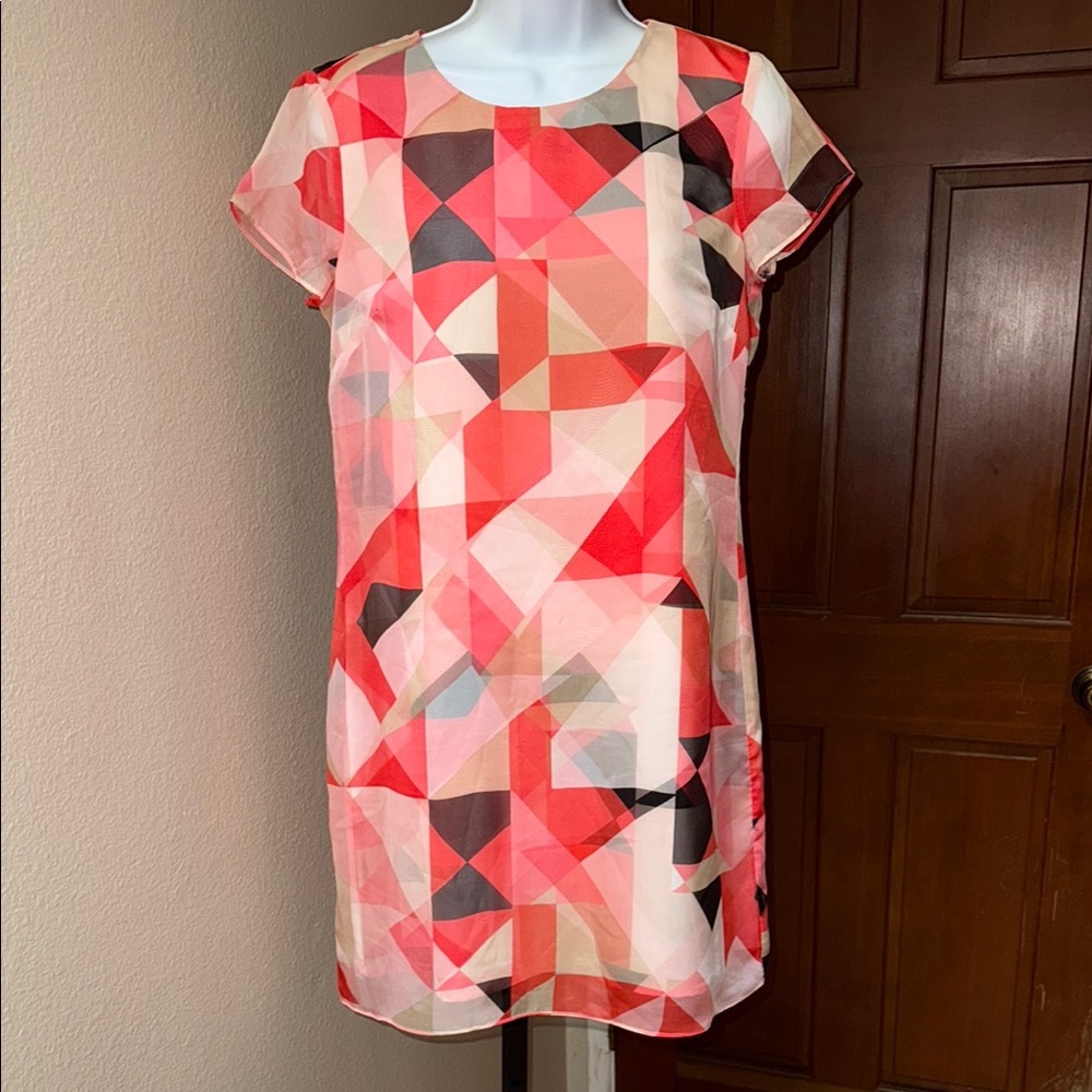 Vince Camuto Orange and Pink Sheath Dress Short Sleeve Raglan Women’s Size 6P